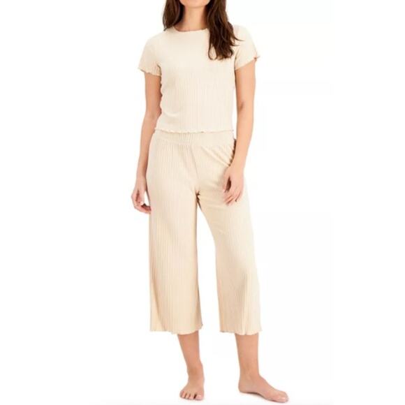 Alfani Other - ALFANI WOMENS SIZE LARGE RIBBED CAPRI PAJAMA PANTS SET CREAM NEUTRAL NWT